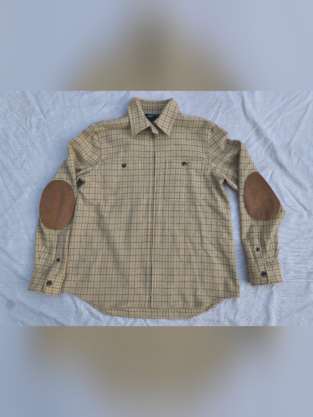 Lauren Ralph Lauren Beige Tattersall Plaid Zip-Up Wool Shacket